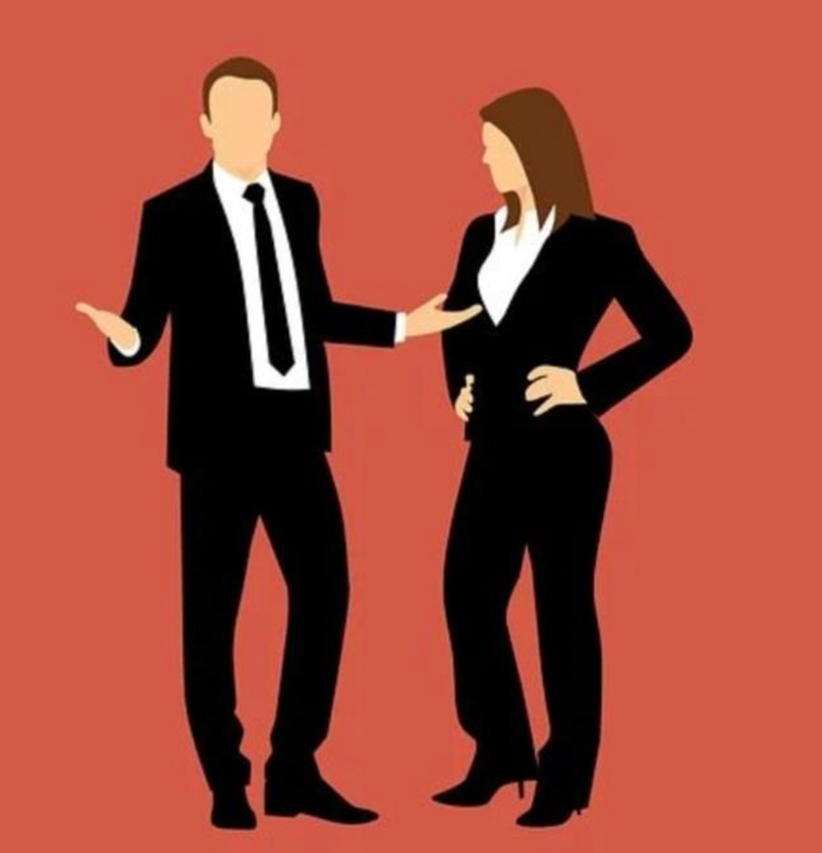 Illustration of a male and female in business suits