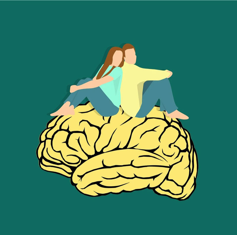 Illustration of two people sitting on a brain