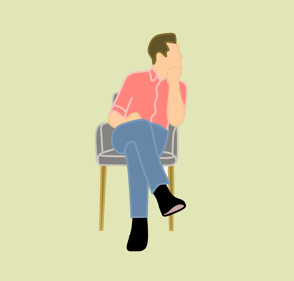 Illustration of man sitting in a chair looking sideways